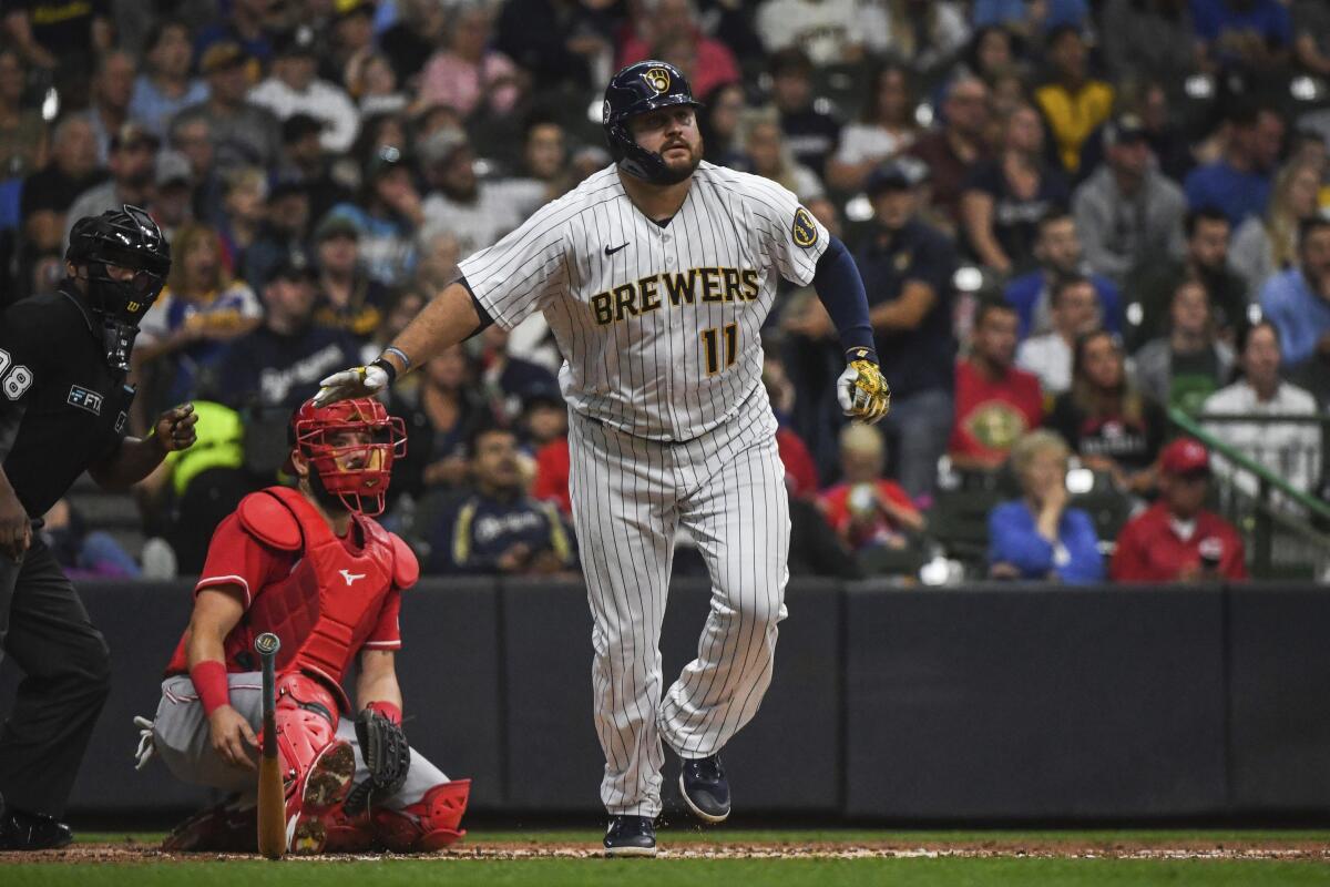 Tellez homers twice, Brewers hang on to outlast Reds 7-6 - The San Diego  Union-Tribune