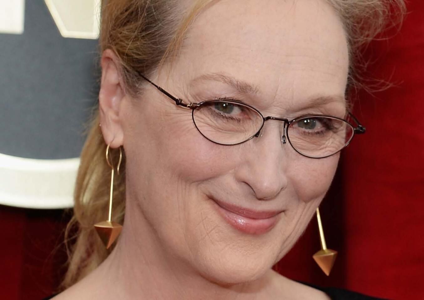 Meryl Streep in geometric earrings by Fred Leighton.