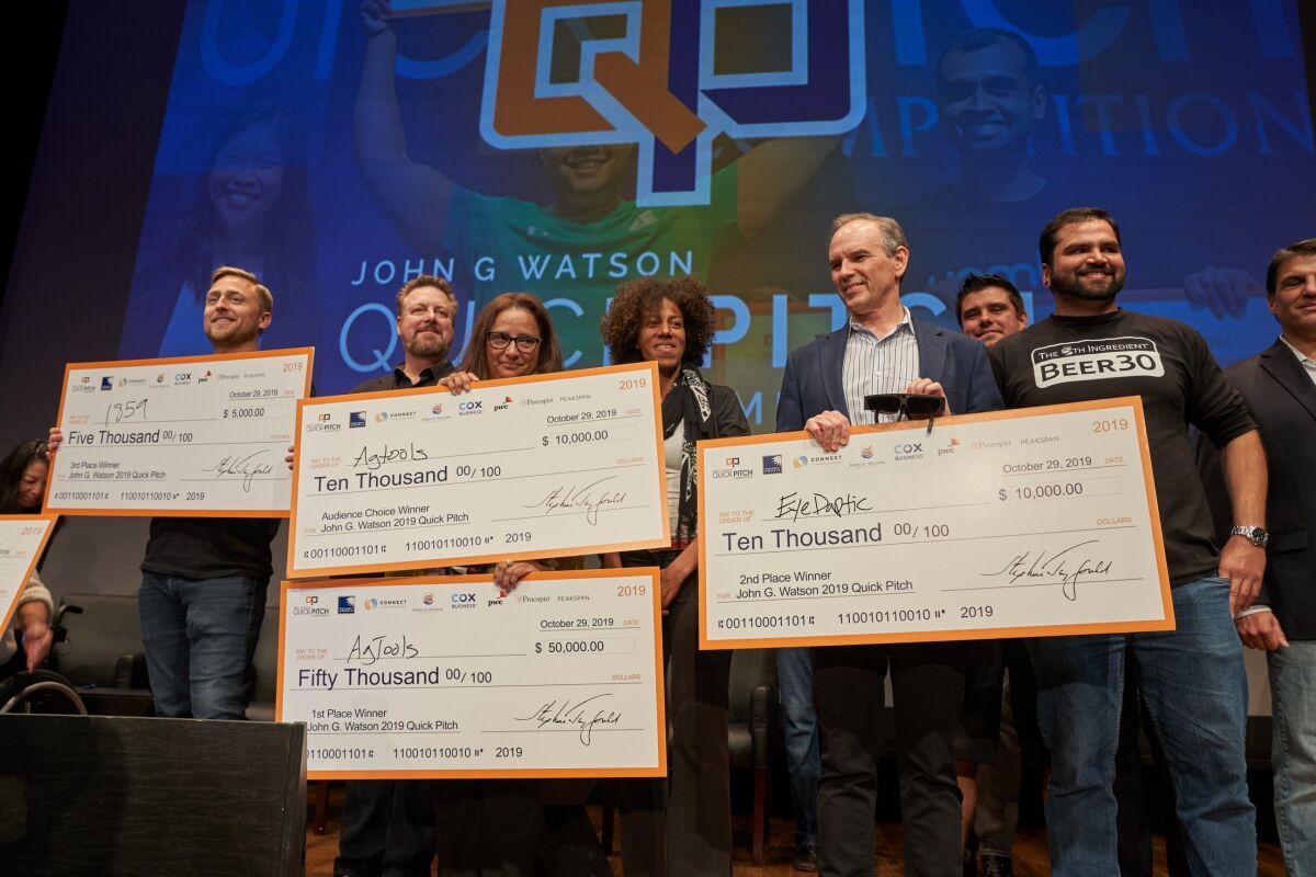 Quick Pitch awarded $75,000 to entrepreneurs competing in its annual startup competition Tuesday night at Qualcomm Hall.