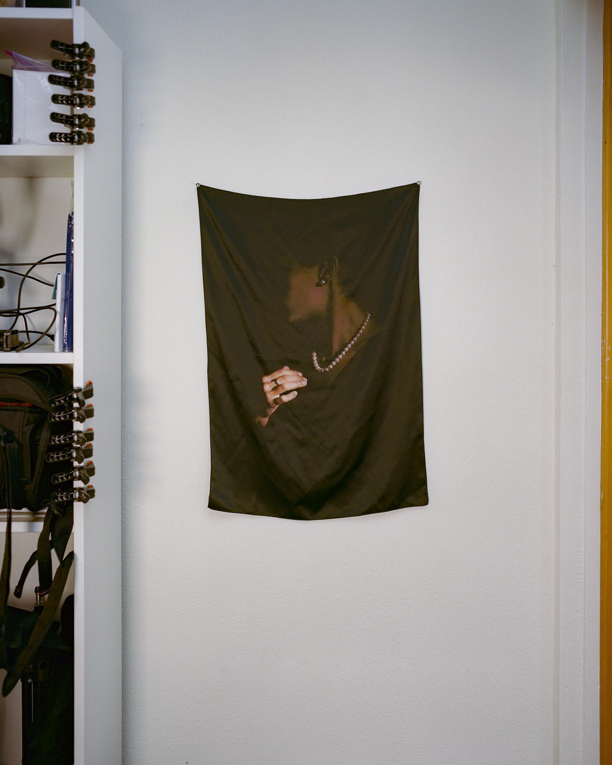 The photograph “Diamonds and Pearls” (2012) in Janna Ireland’s studio.
