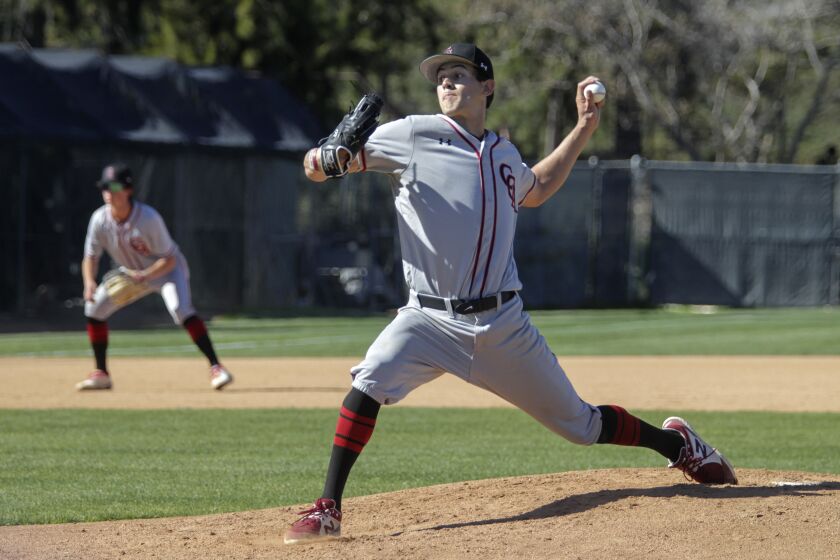 Carlsbad, CA - March 24: Canyon Crest Academy La Costa Canyon baseball at La Costa Canyon High School on Thursday, March 24, 2022 in Carlsbad, CA. (Bill Wechter /For The San Diego Union-Tribune)