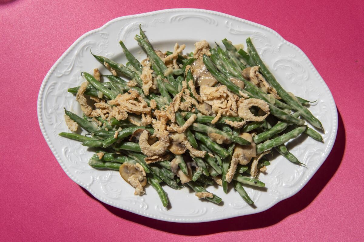 Smothered Green Beans with Creamed Mushrooms and Fried Onions