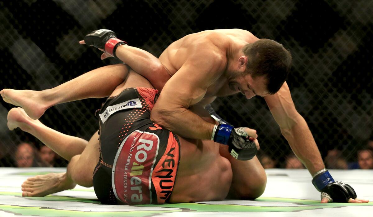 Luke Rockhold has the advantage against Lyoto Machida during their UFC middleweight bout on Saturday night at Prudential Center.