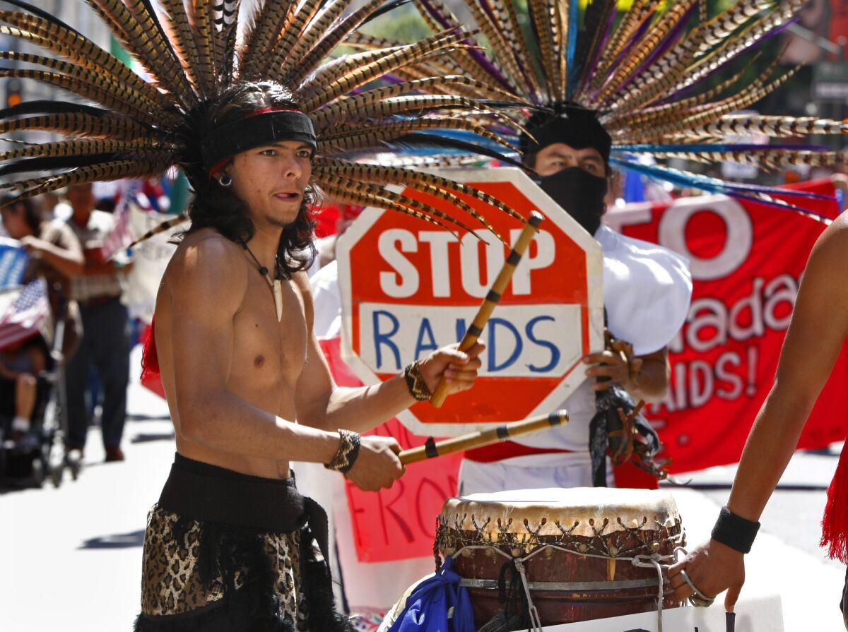 "Aztec dancers at a protest for any leftist cause in Southern California are as ubiquitous as 'si se puede' chants and posters of Emiliano Zapata and Che Guevara," says Gustavo Arellano, editor of the OC Weekly and author of the syndicated "Ask a Mexican!" column.