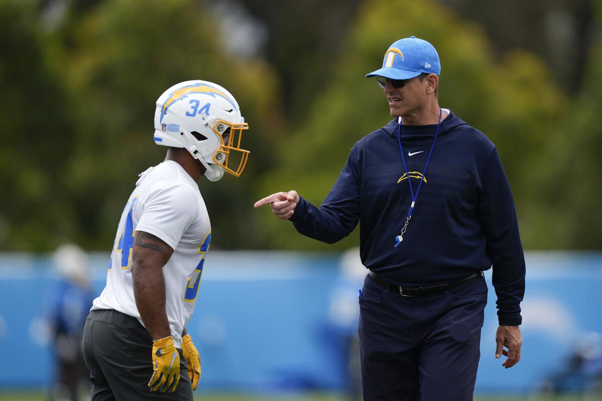Chargers coach Jim Harbaugh has been impressed by running back Jaret Patterson.