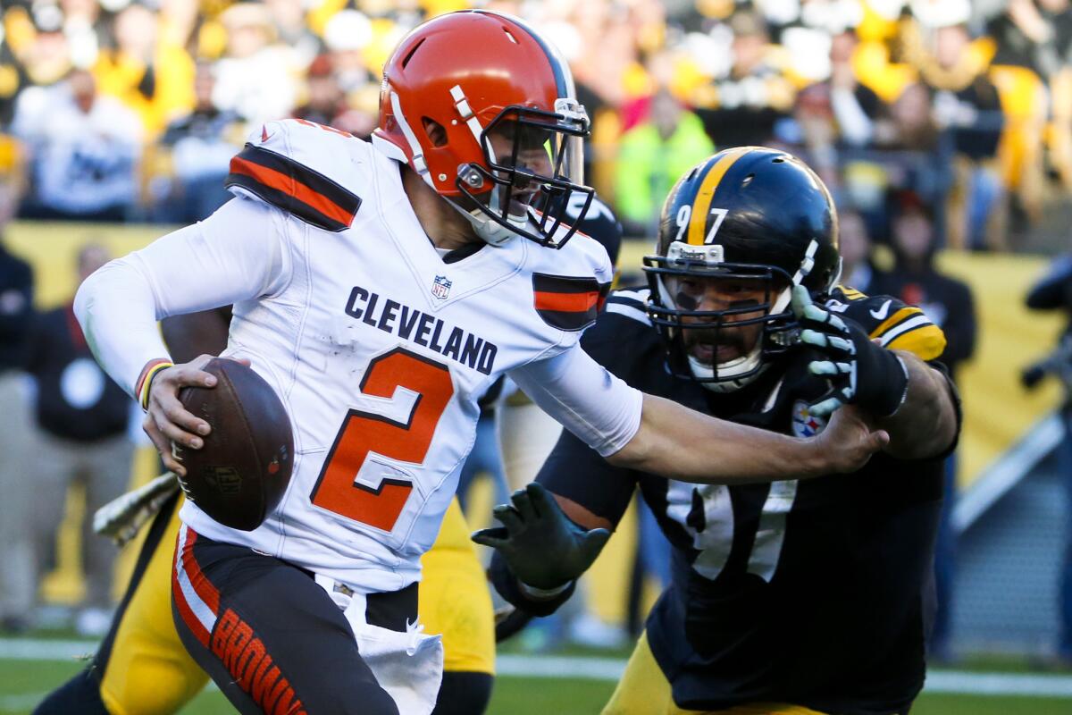 Cleveland quarterback Johnny Manziel plays against the Steelers in Pittsburgh on Nov. 15.
