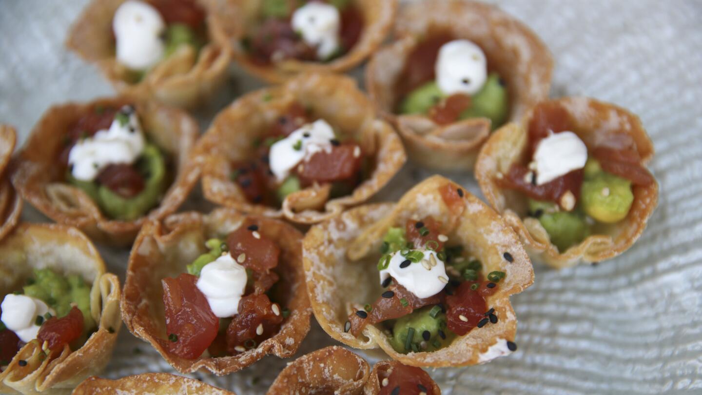 Ahi tuna tartare wontons from Ocean Prime Beverly Hills.