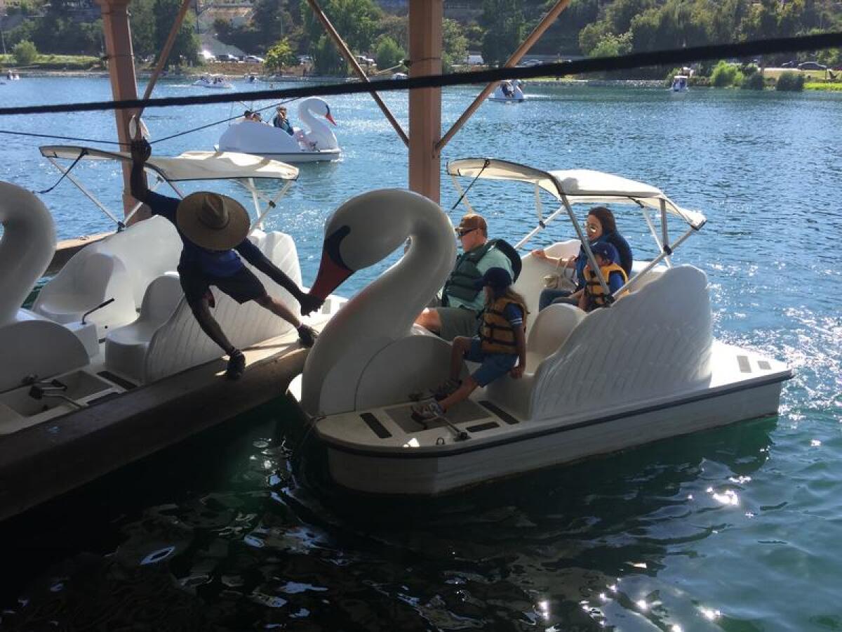 The swan boats of Echo Park Lake.