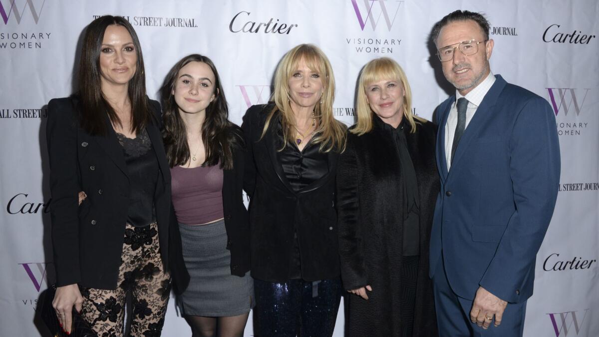 Christina McLarty, from left, Coco Arquette, Rosanna Arquette, Patricia Arquette and David Arquette at Visionary Women's International Women's Day. The event honored Patricia and Rosanna Arquette.