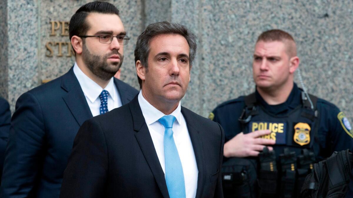 Michael Cohen leaves federal court in New York earlier this month.