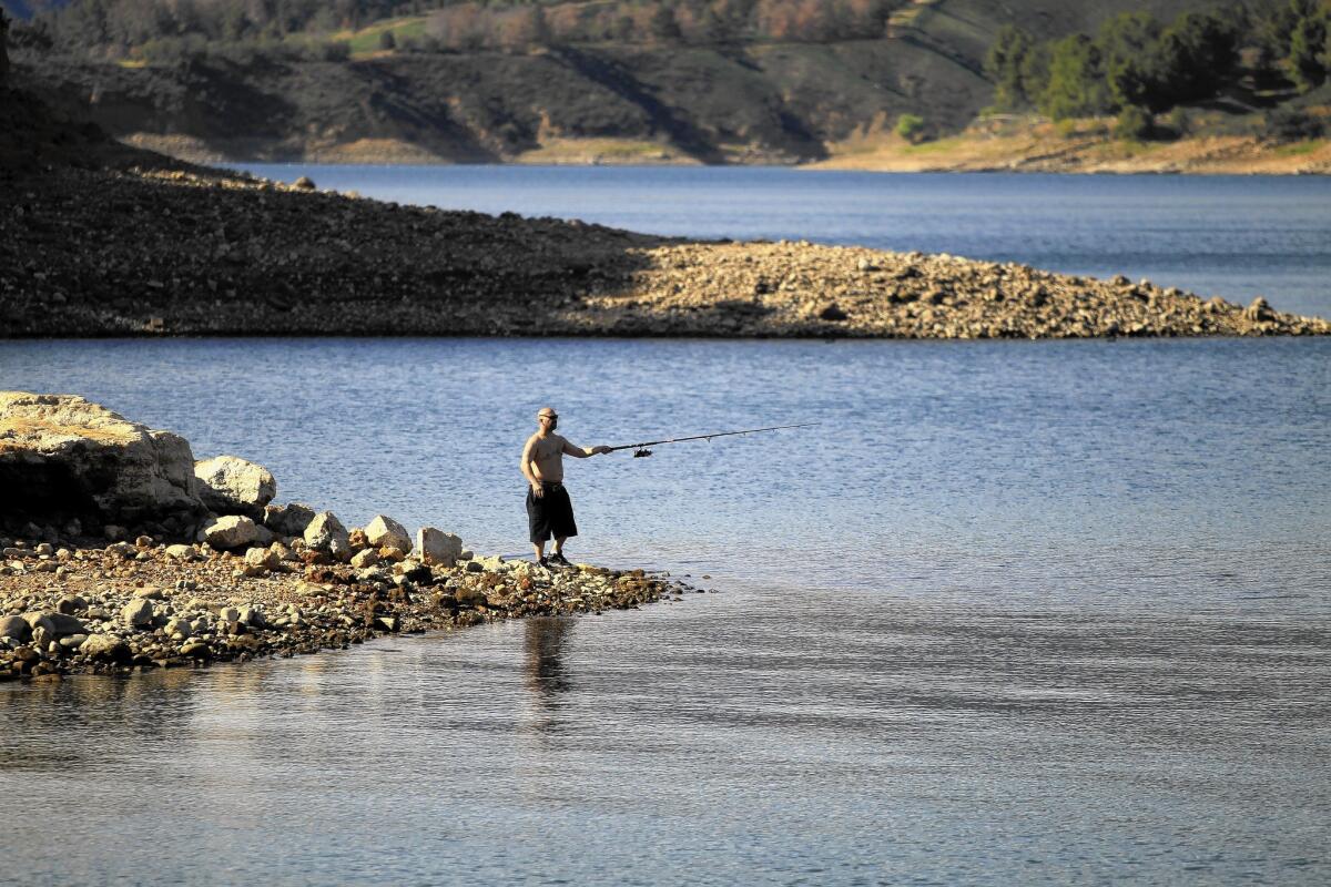 At Castaic Lake north of Santa Clarita, a Father's Day fishing tournament was moved because the lake is too shallow to launch boats.