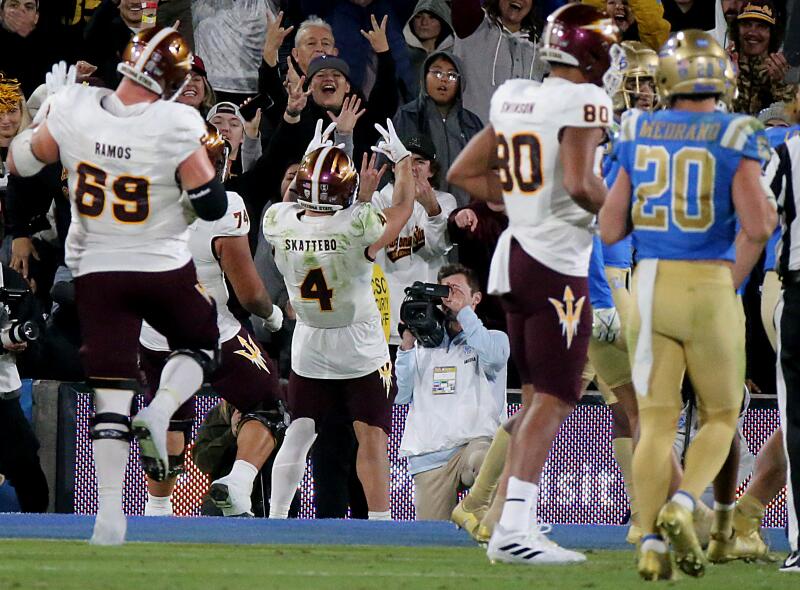 Arizona State running back Cam Skattebo celebrates after scoring a touchdown in the fourth quarter.