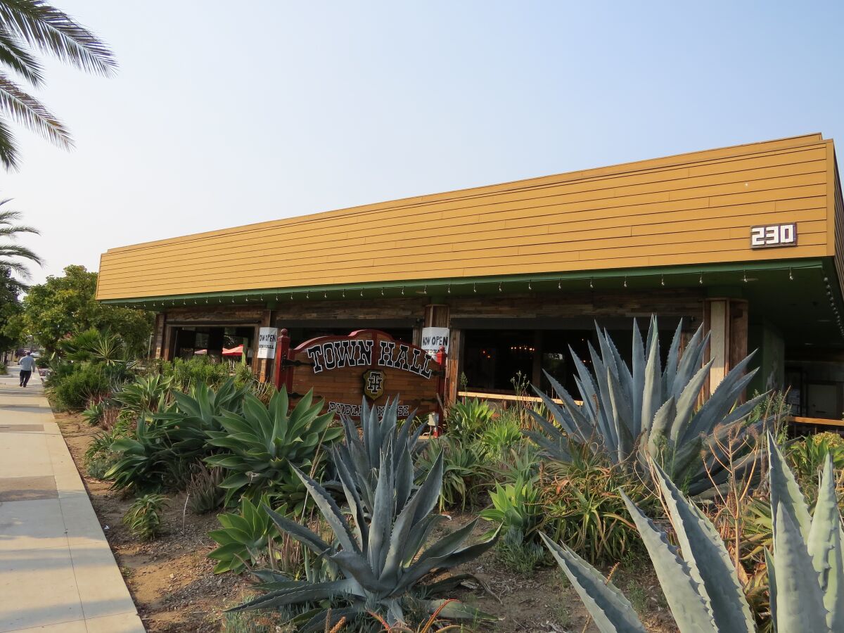 The exterior of TownHall Public House restaurant on South Santa Fe Avenue in Vista.