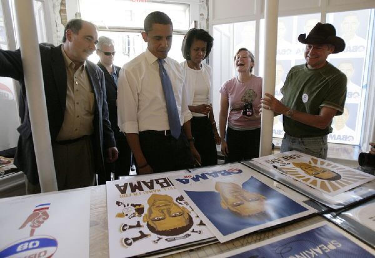 David Axelrod, left, joins Barack and Michelle Obama in North Carolina during the 2008 presidential campaign.