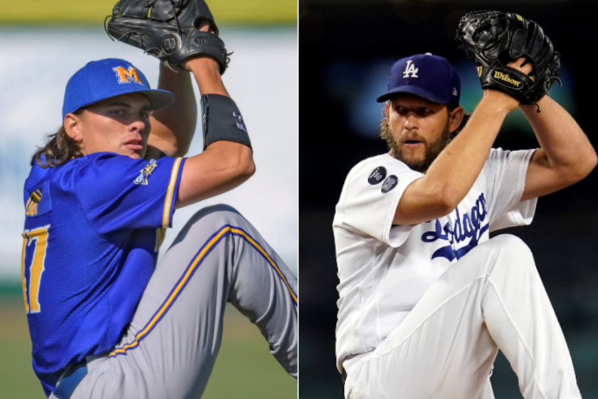 Former McNeese State pitcher Will Dion, left; Dodgers' Clayton Kershaw