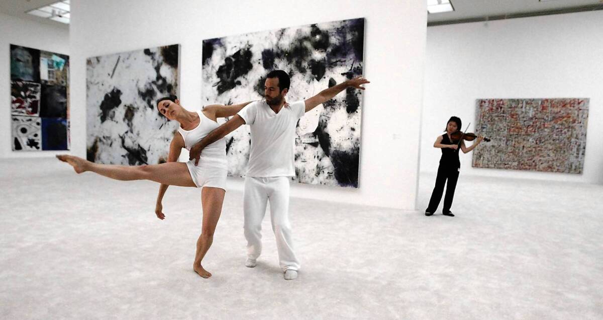 Benjamin Millepied, center, performs with Amanda Wells and violinist Mayumi Kanagawa at MOCA.