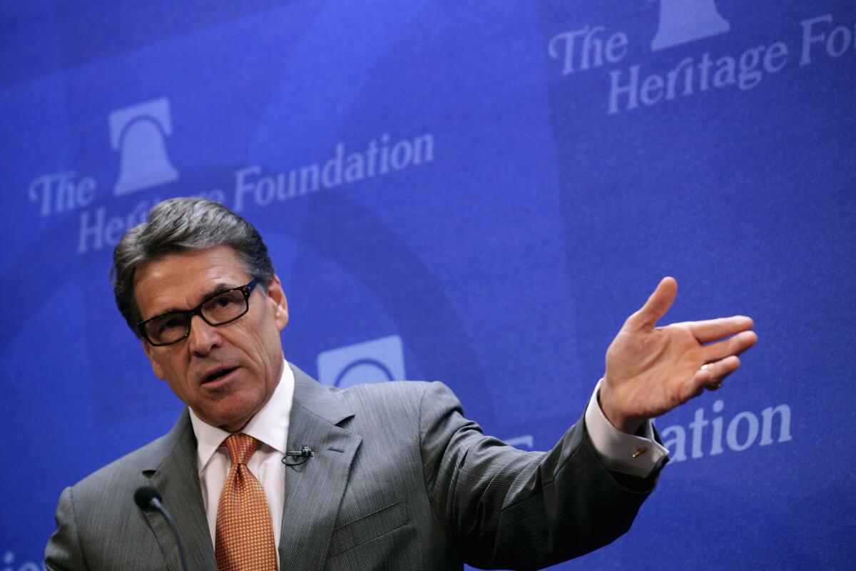 Gov. Rick Perry speaks at a Heritage Foundation forum Thursday in Washington.