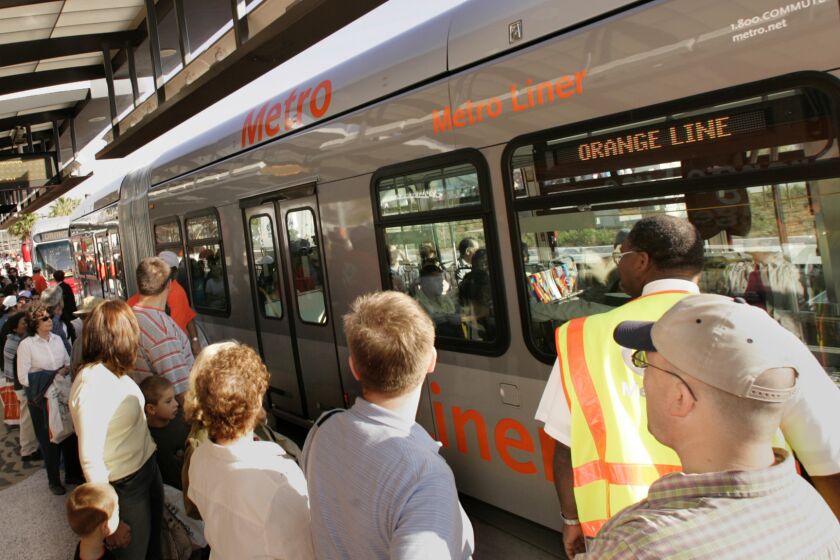 The Orange Metro Line at Lankershim and Chandler in North Hollywood on its opening day on Oct. 29, 2005.