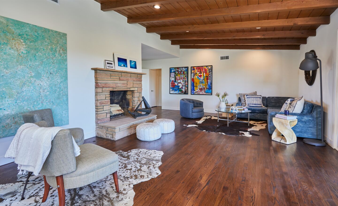 The fireplace.
