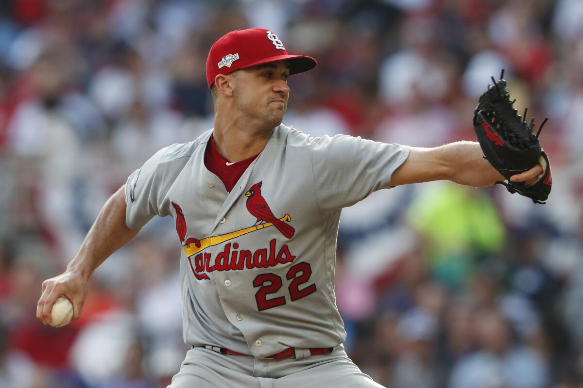 The Cardinals' Jack Flaherty gets ready to deliver a pitch in Game 2 of the NLDS on Oct. 4, 2019.