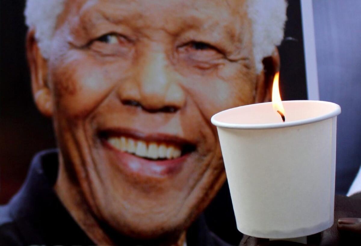 A candlelight vigil for Nelson Mandela in Bangalore, India.