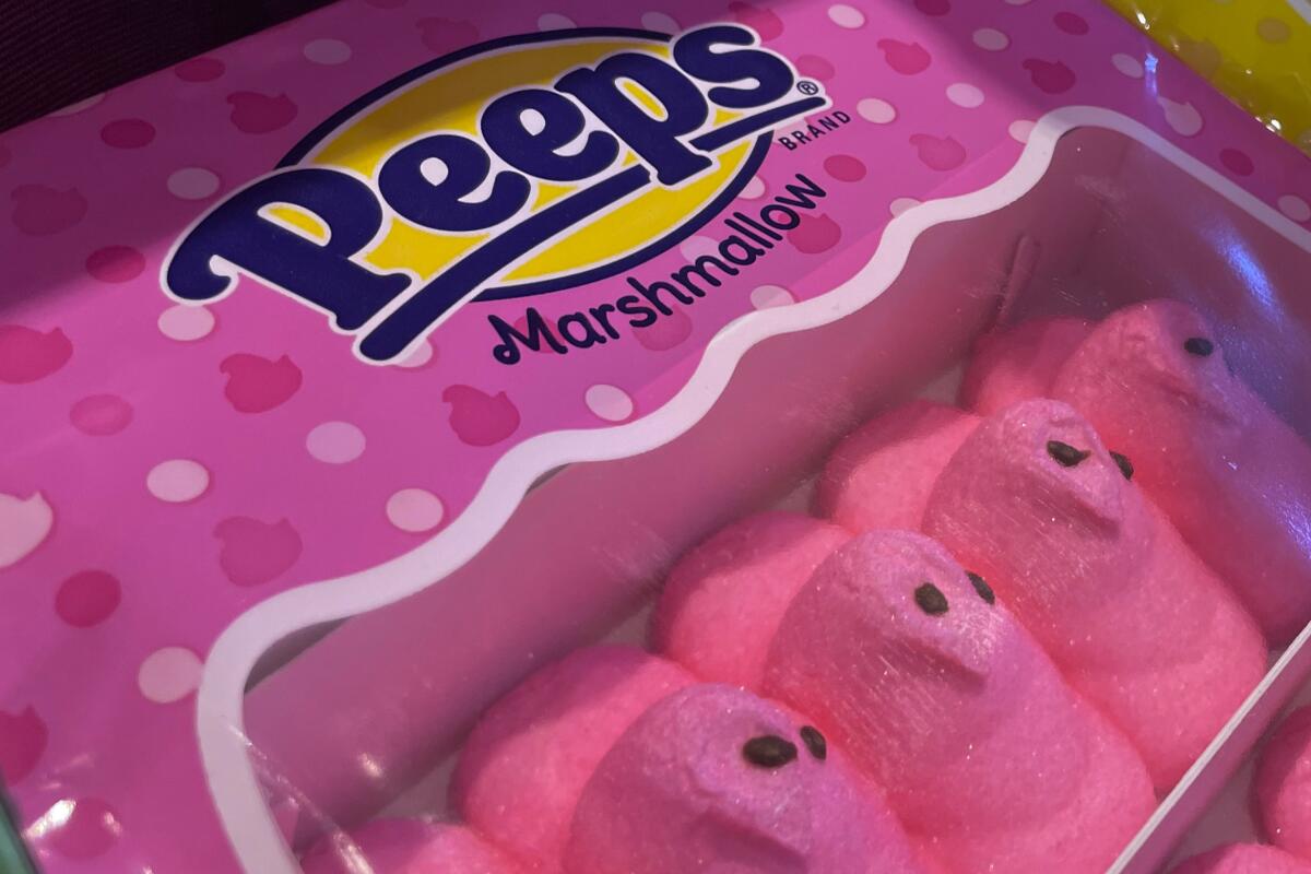 A box of pink Peeps marshmallows