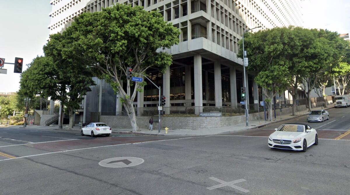 A street corner in downtown Los Angeles.
