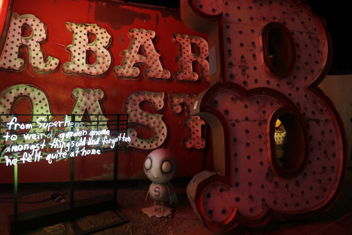 "Stain Boy" and "Stain Boy Poem" are part of Tim Burton's exhibit "Lost Vegas" at the Neon Museum in Las Vegas. 
