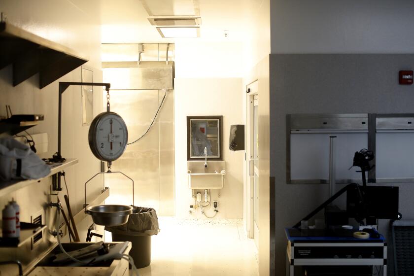 An autopsy room inside the San Diego County Medical Examiner's office. (Christina House / Los Angeles Times)