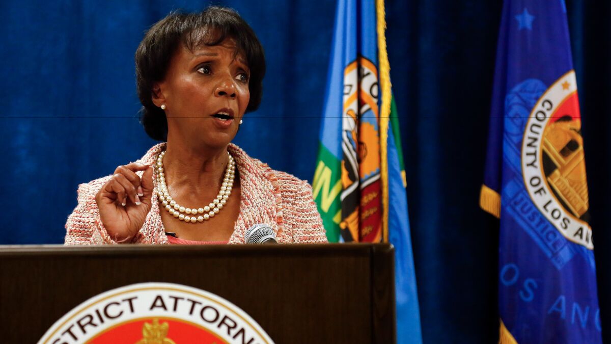 Los Angeles County Dist. Atty. Jackie Lacey speaks at a news conference at the Hall of Justice in 2015.