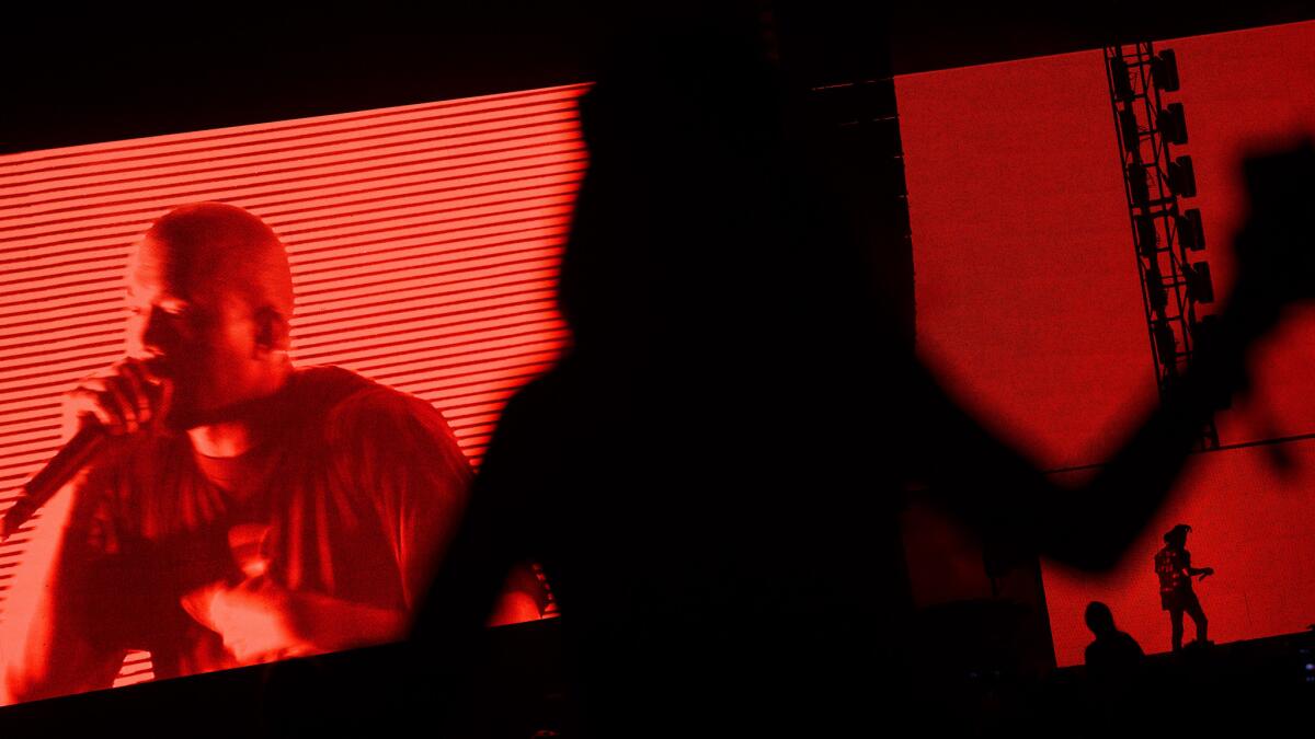 Kanye West makes a surprise appearance on The Weeknd's performance during Week 2 of the Coachella Valley Music and Arts Festival.