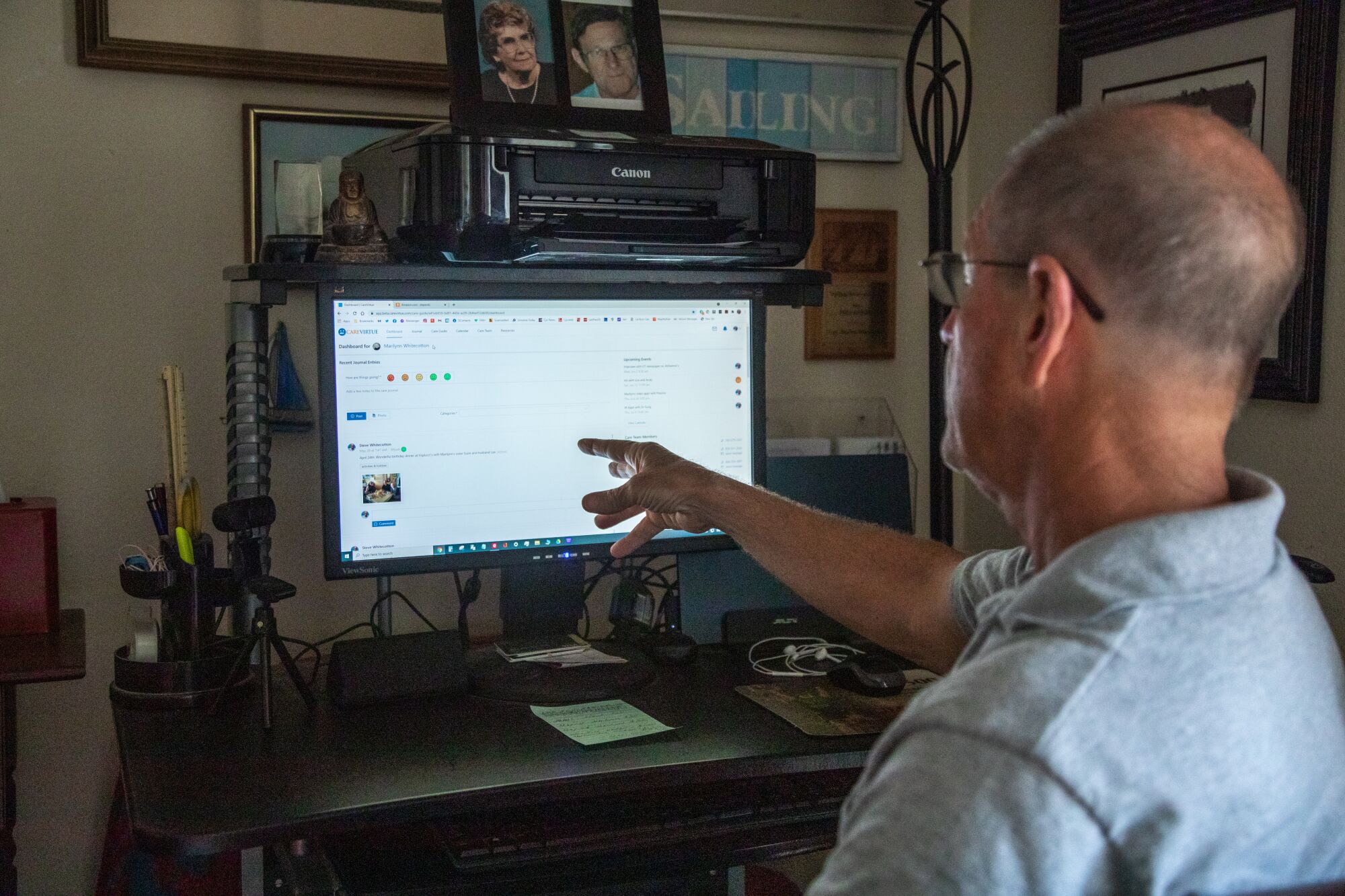 Steve Whitecotton uses software developed for dementia and Alzheimer's caregivers to care for his wife Marilynn.