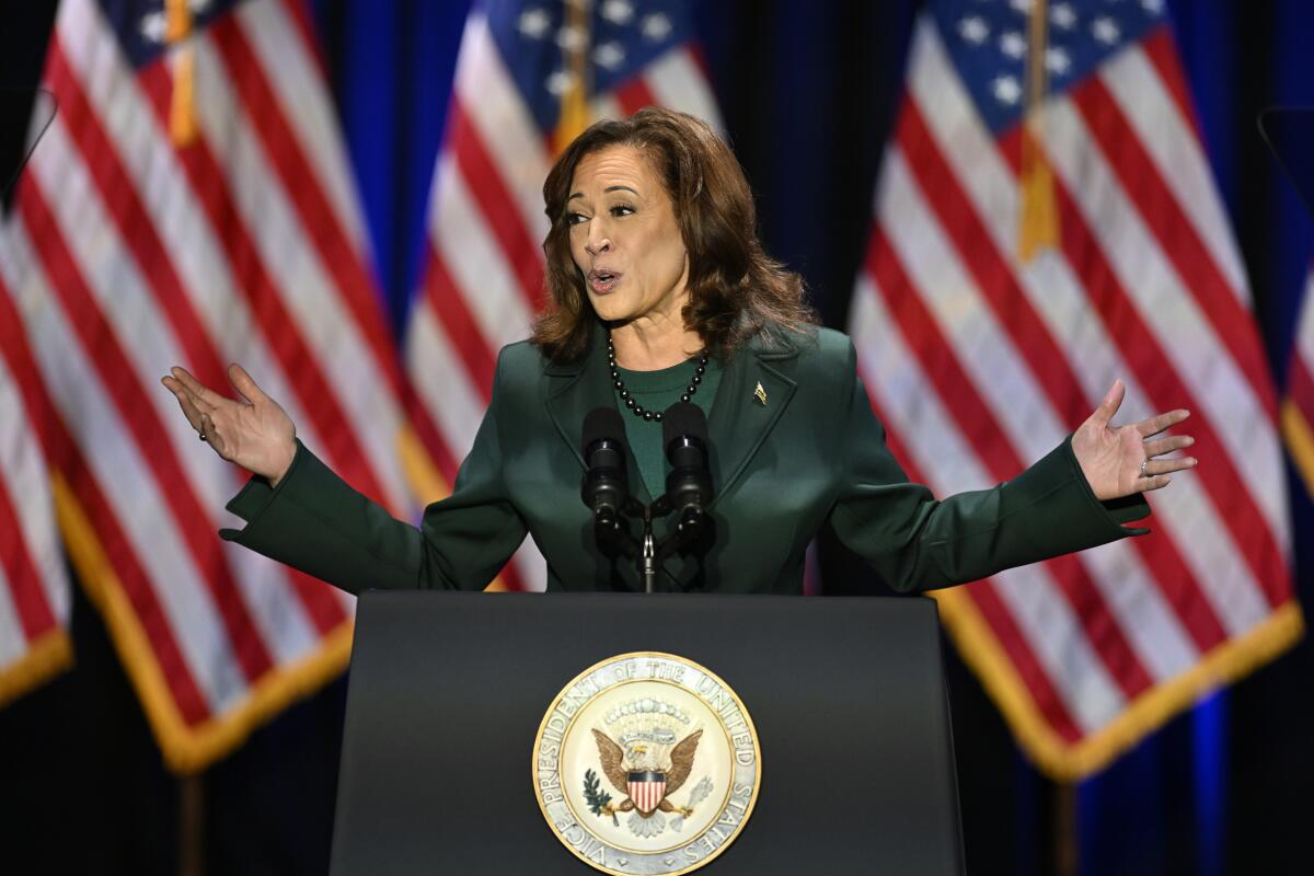 .S Vice President Kamala Harris delivers remarks for the 50th commemoration of the Supreme Court's Roe v. Wade decision.