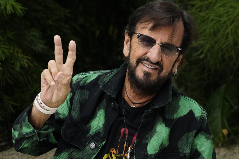 Ringo Starr poses for a portrait, Tuesday, Sept. 5, 2023, at the Sunset Marquis Hotel in West Hollywood, Calif., to promote his EP “Rewind Forward,” out October 13. (AP Photo/Chris Pizzello)
