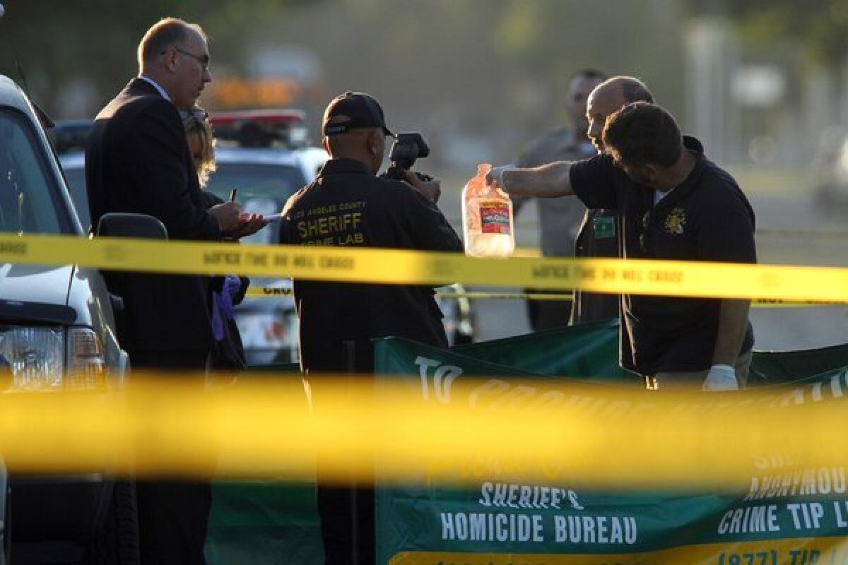 Los Angeles County Sheriff investigators at the scene where Selene Mayoral's body was dumped in September 2012.