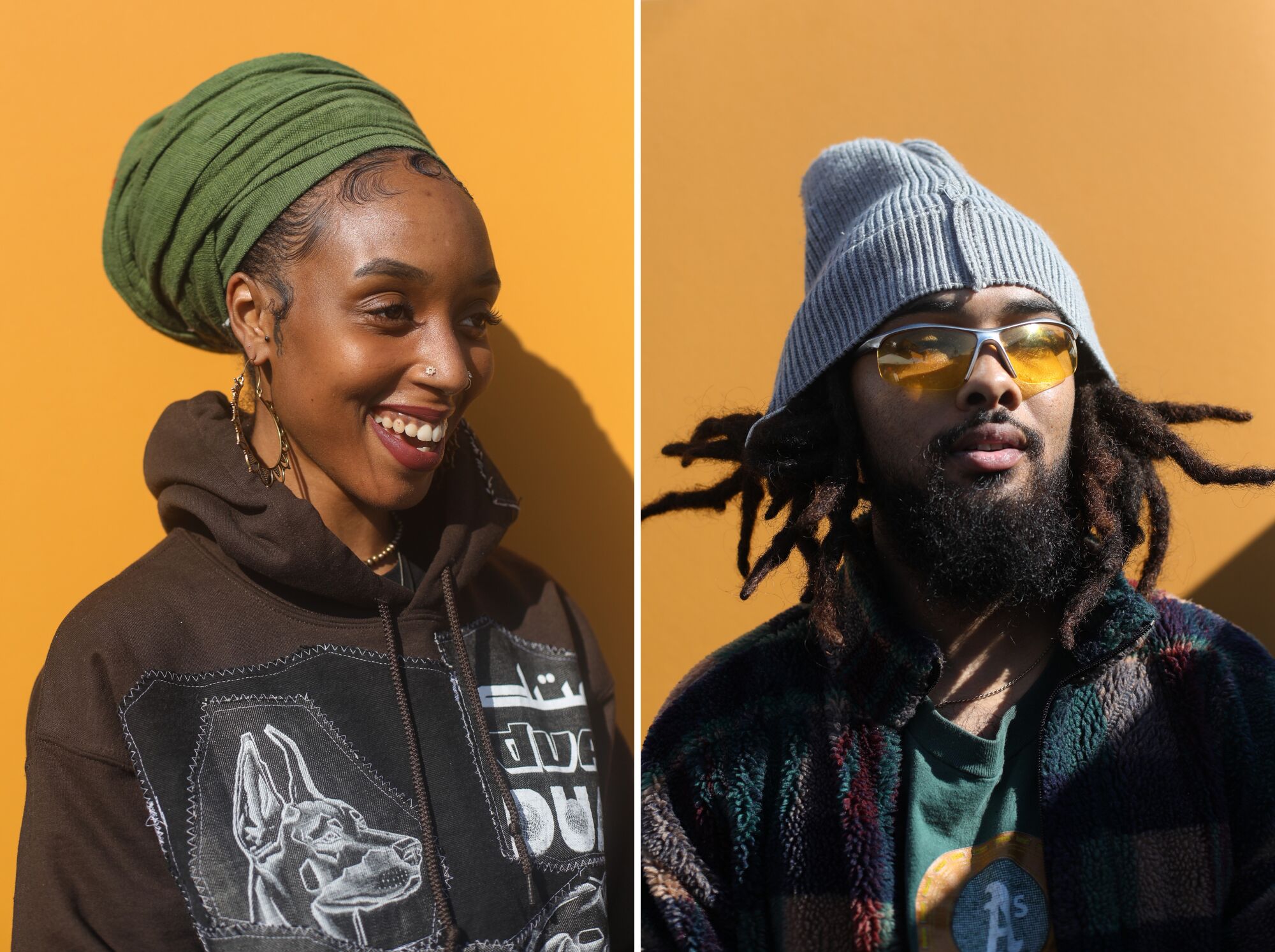 Senseni Ma'at of Crenshaw(L) and Sterlin Fitzgerald(R) pose for a portrait