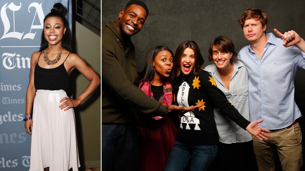 Left photo: "Unexpected" actress Gail Bean; right photo: executive producer Chris Webber with Bean and fellow "Unexpected" cast members Cobie Smulders, Kris Swanberg and Anders Holm.