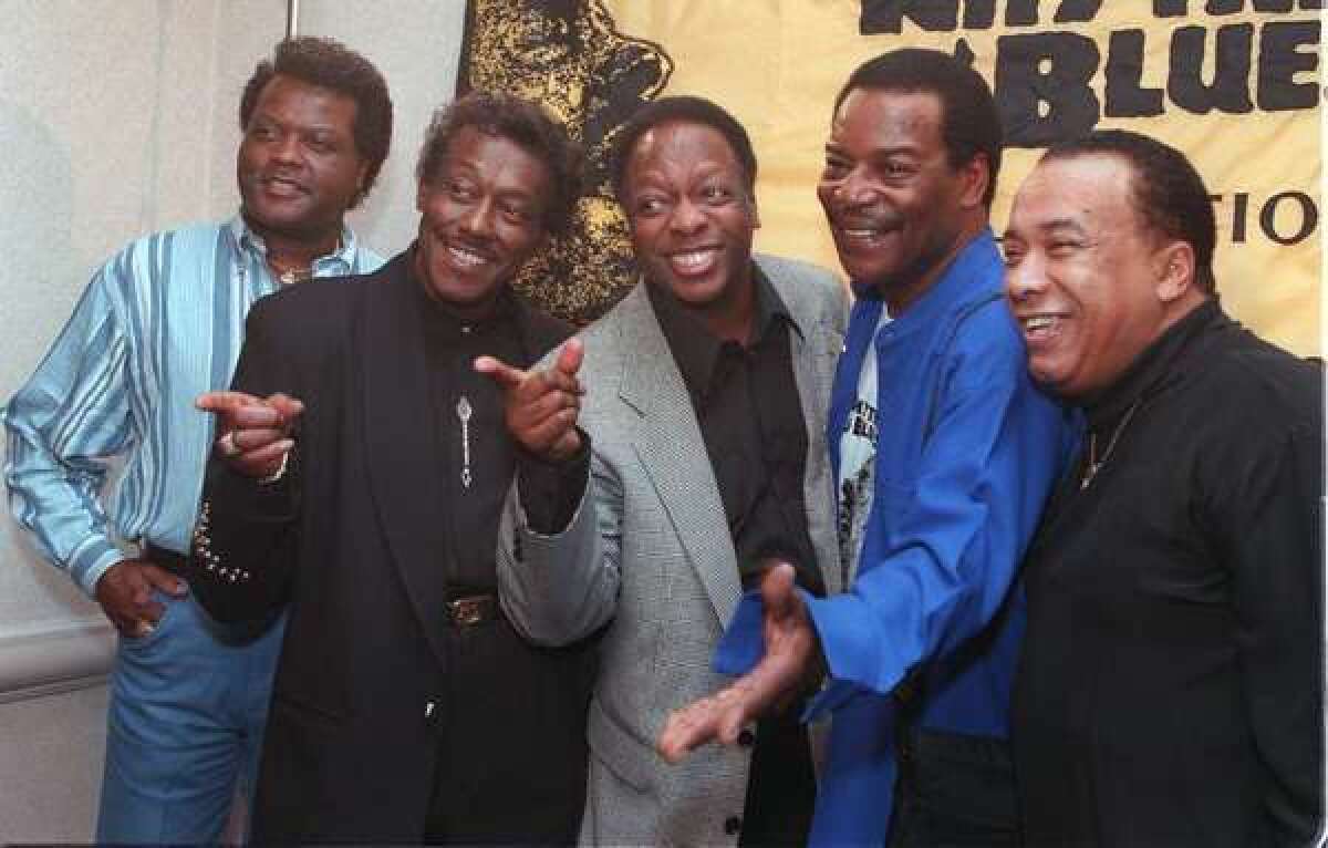 Members of the Spinners -- John Edwards, left, Bobbie Smith, Henry Fambrough, Pervis Jackson and Billy Henderson -- in 1997.