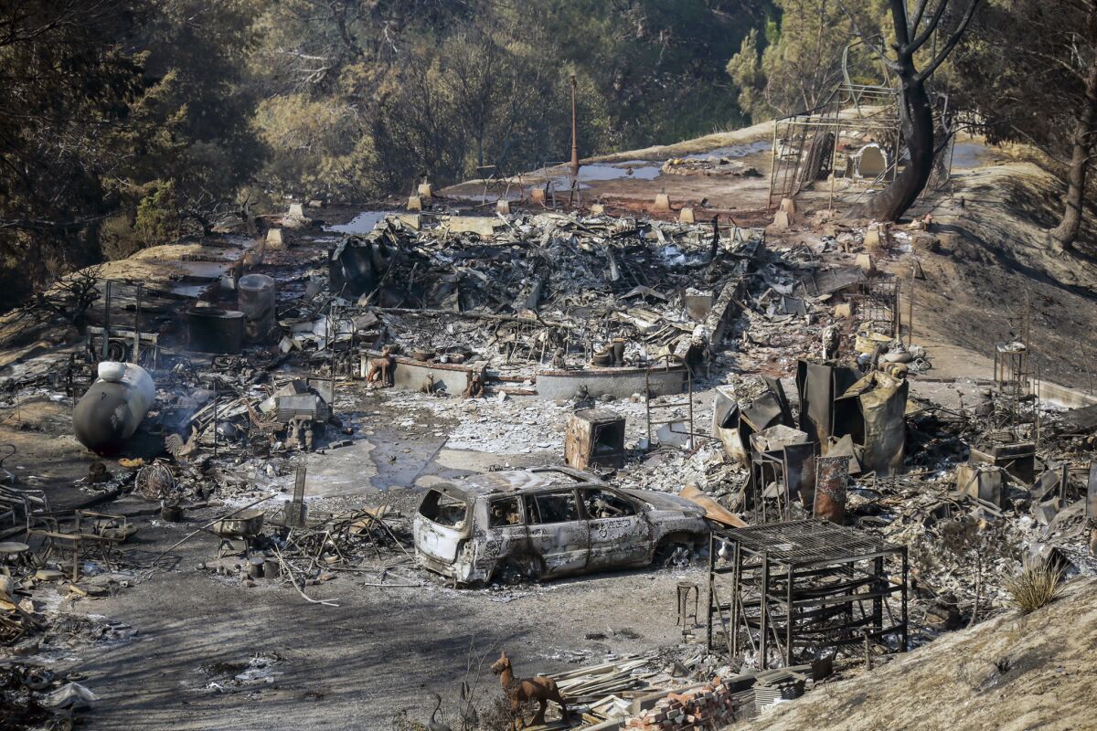 One of the two homes destroyed on North Iron Canyon Road in Santa Clarita, where one person died when the Sand fire swept through.