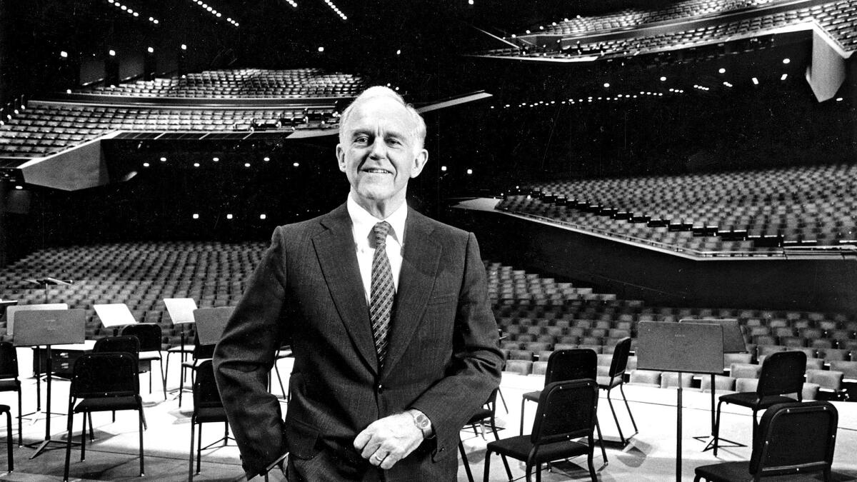 Henry Segerstrom on stage at the Orange County Performing Arts Center in 1988.