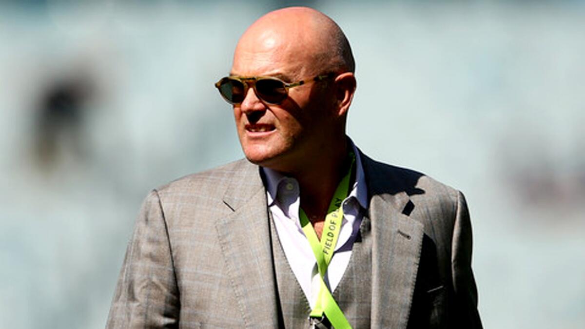 Former New Zealand star Martin Crowe arrives for a World Cup final between Australia and New Zealand at the Melbourne Cricket Ground.