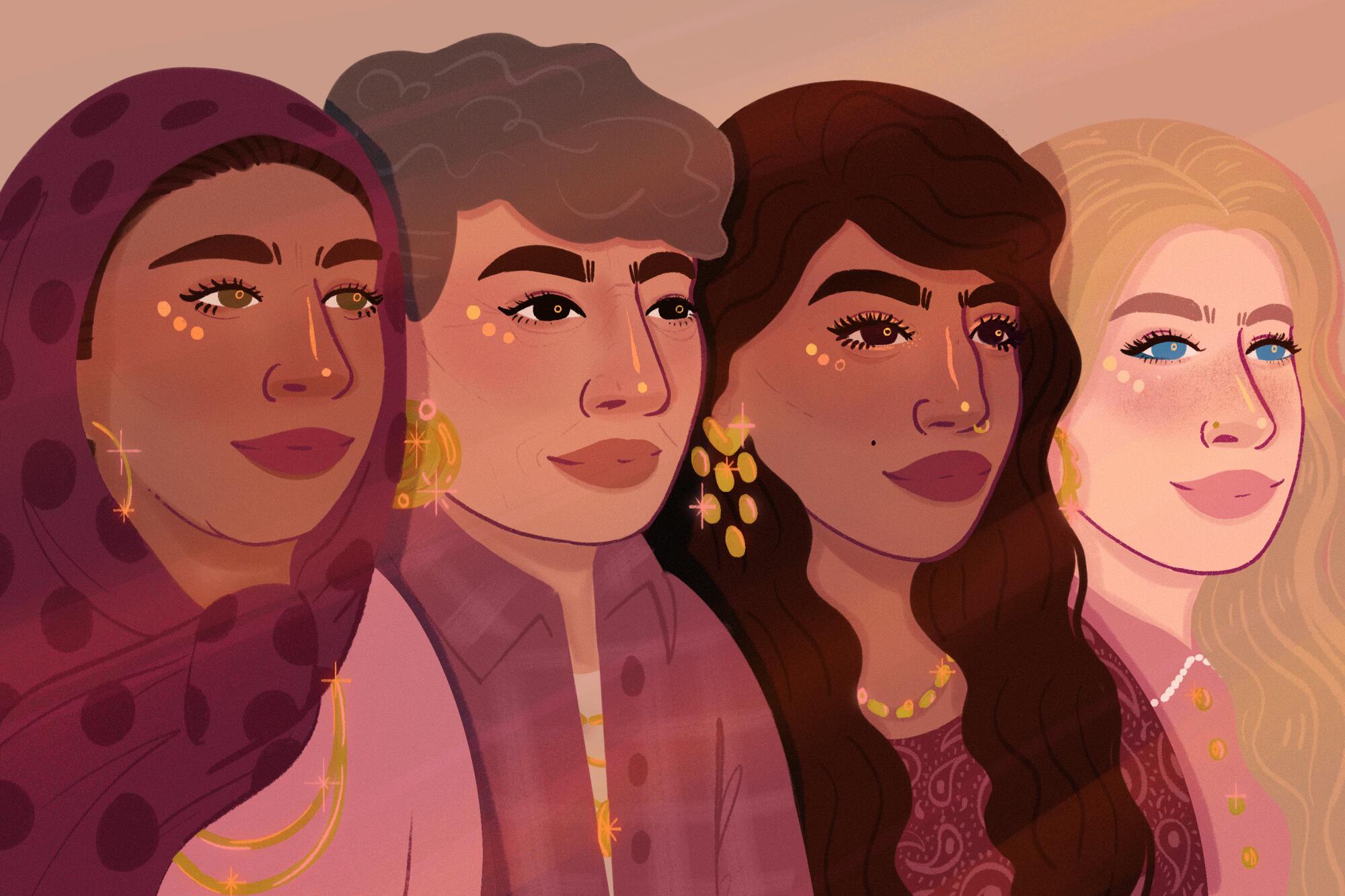Illustration of four Romani women facing together.