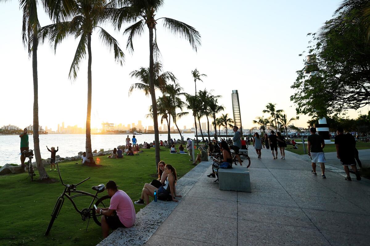 South Pointe Park at sunset on Wednesday in Miami Beach, Fla. 