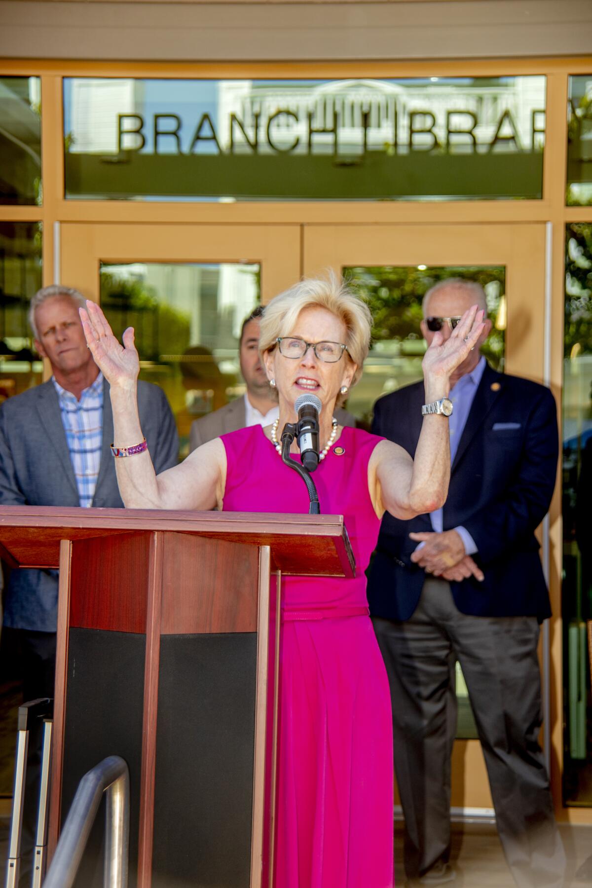 Newport Beach Mayor Diane Dixon speaks during an event this year.