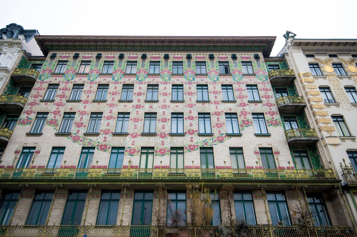The facade of the Majolica House designed by architect and urban planner Otto Wagner.