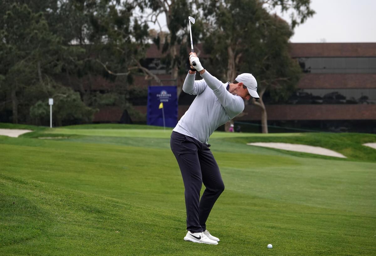 Rory McIlroy plays Torrey Pines' south course during a practice round for the 2020 Farmers Insurance Open.