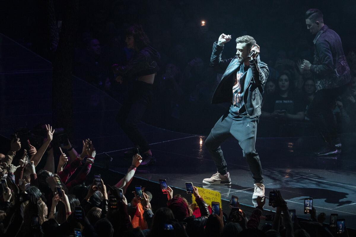 Justin Timberlake performs Sunday night at Staples Center.