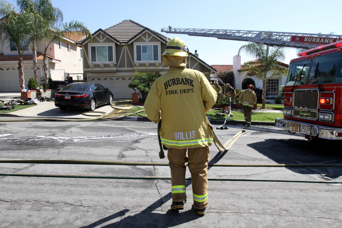 Burbank Fire Dept. personnel responded to a house fire on the 1000 block of East Angeleno Avenue on Thursday, Feb. 25, 2016. The fire consumed the rear of the home.