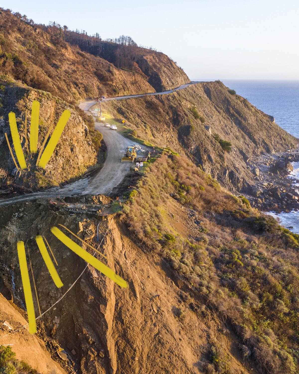 A photo illustration highlights the washed-out portion of Highway 1