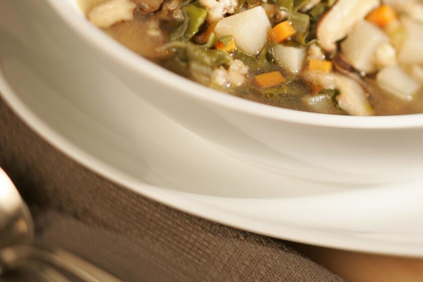 What could be more warming on a chilly day? Recipe: Mushroom, barley and Swiss chard soup